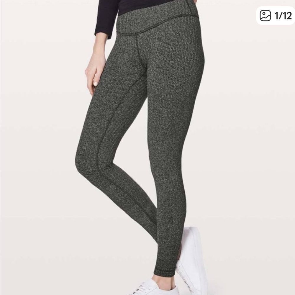 Lululemon Wunder Under Legging Low Rise Black Gray Herringbone 8